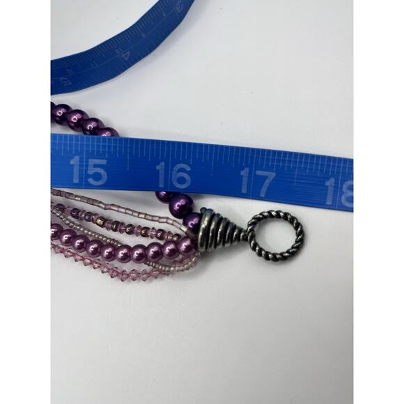 Twisted Multi Strand Purple Beaded Faux Pearl Necklace 17" Statement Jewelry - Picture 8 of 8